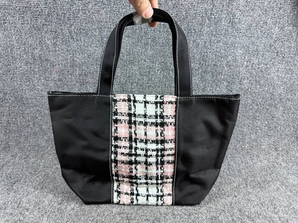 Lancome Black Tote Bag Tweed Panel Fabric Shoulder Handbag